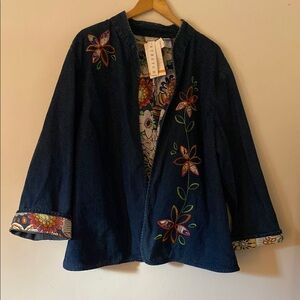 0291 Alfred Dunner 24w Embroidered Floral Denim Jacket new